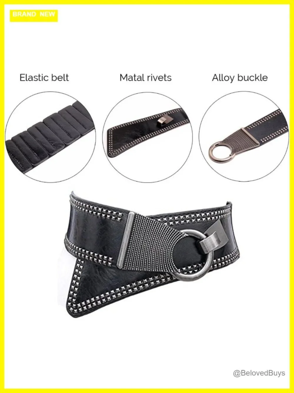 Vintage Faux Leather Waist Belt with Interlock Buckle - Cinch Belt for Dresses